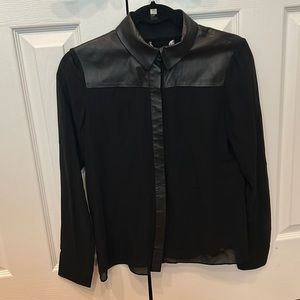Alice & Olivia Black Sheer and Leather Shirt